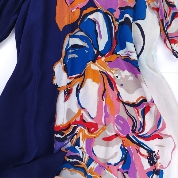 Maeve Anthropologie Blue Pink Orange Floral Silk Dress Sz S - Picture 4 of 16